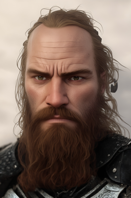 Profilfoto von Max, Mann im Wikingerlook schaut grimmig in die Kamera