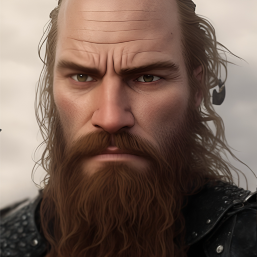 Profilfoto von Max, Mann im Wikingerlook schaut grimmig in die Kamera